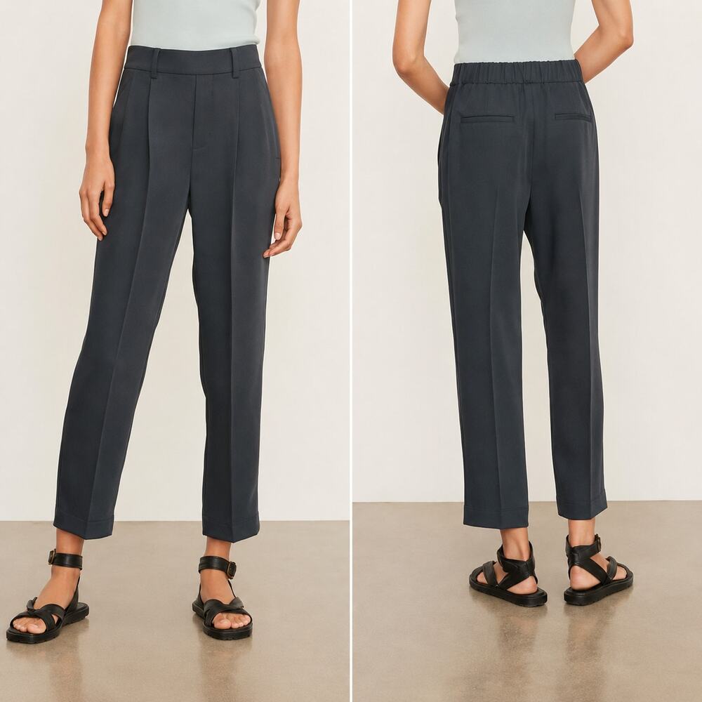 VINCE Mid-Rise Tapered Pull-On Pants Ankle Straight Wide Leg Trouser, Black - Picture 11 of 15